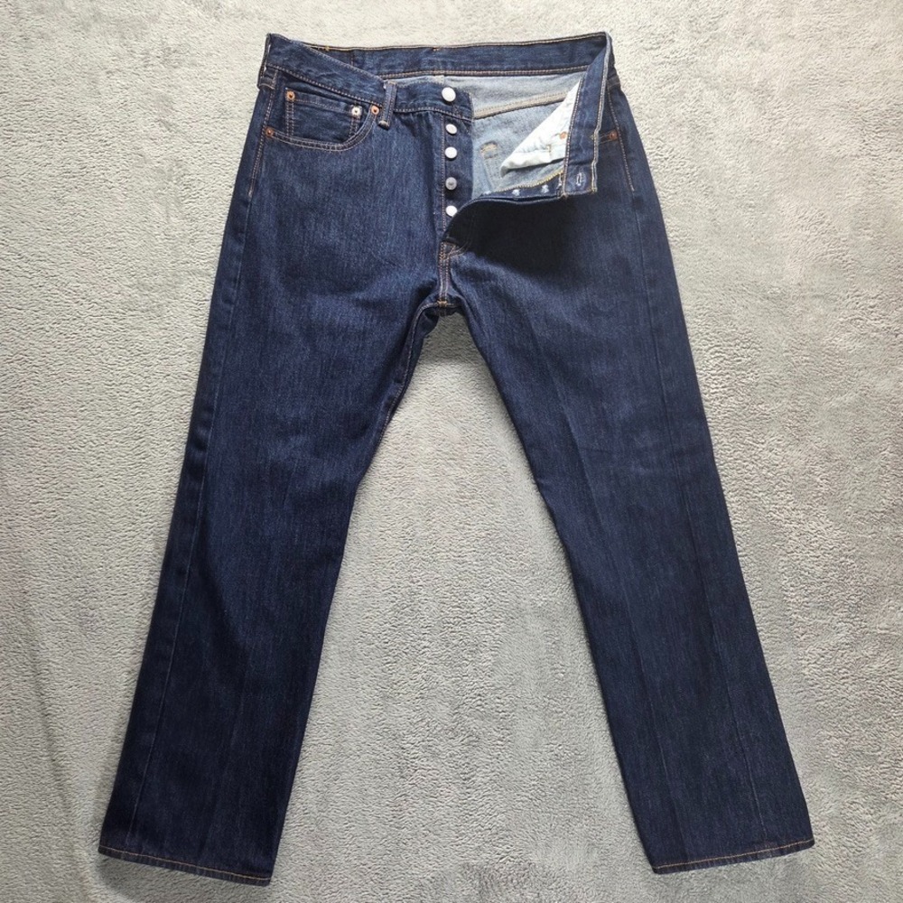 Levis 501 Jeans Mens 34X30 Blue Original Straight Mid Rise Button Fly Dark Denim